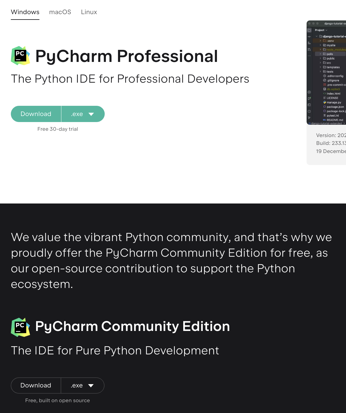 download button for the free community edition