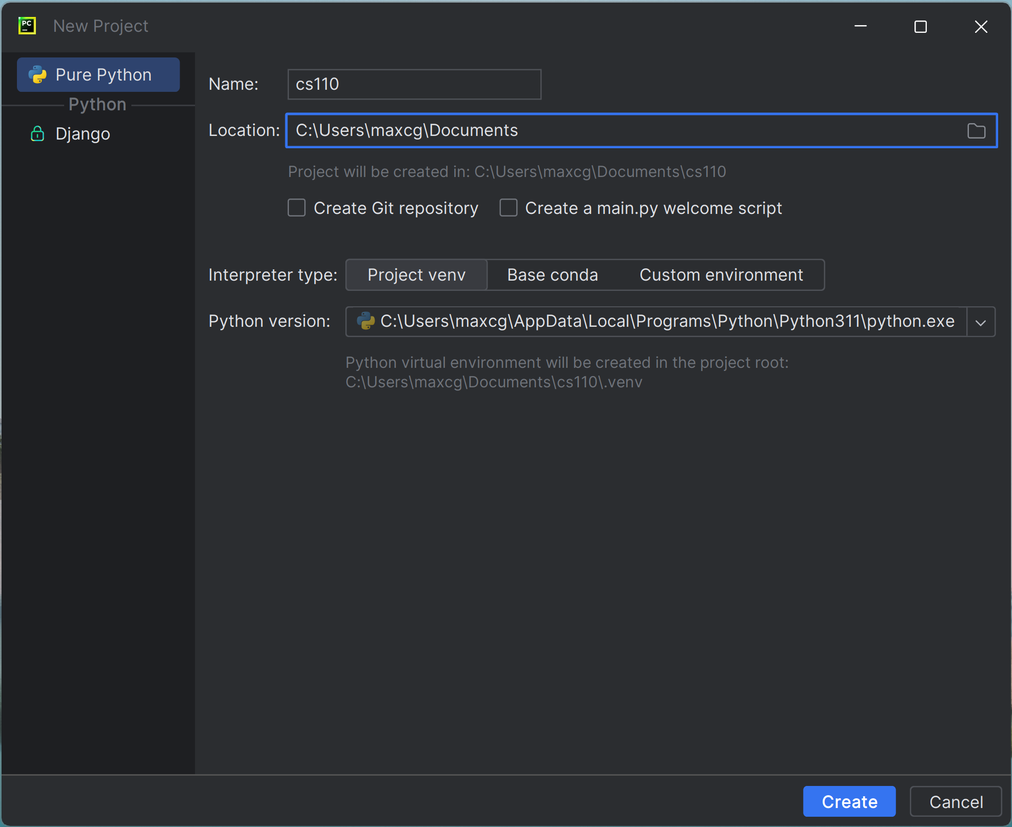 creating a new directory in PyCharm on Windows