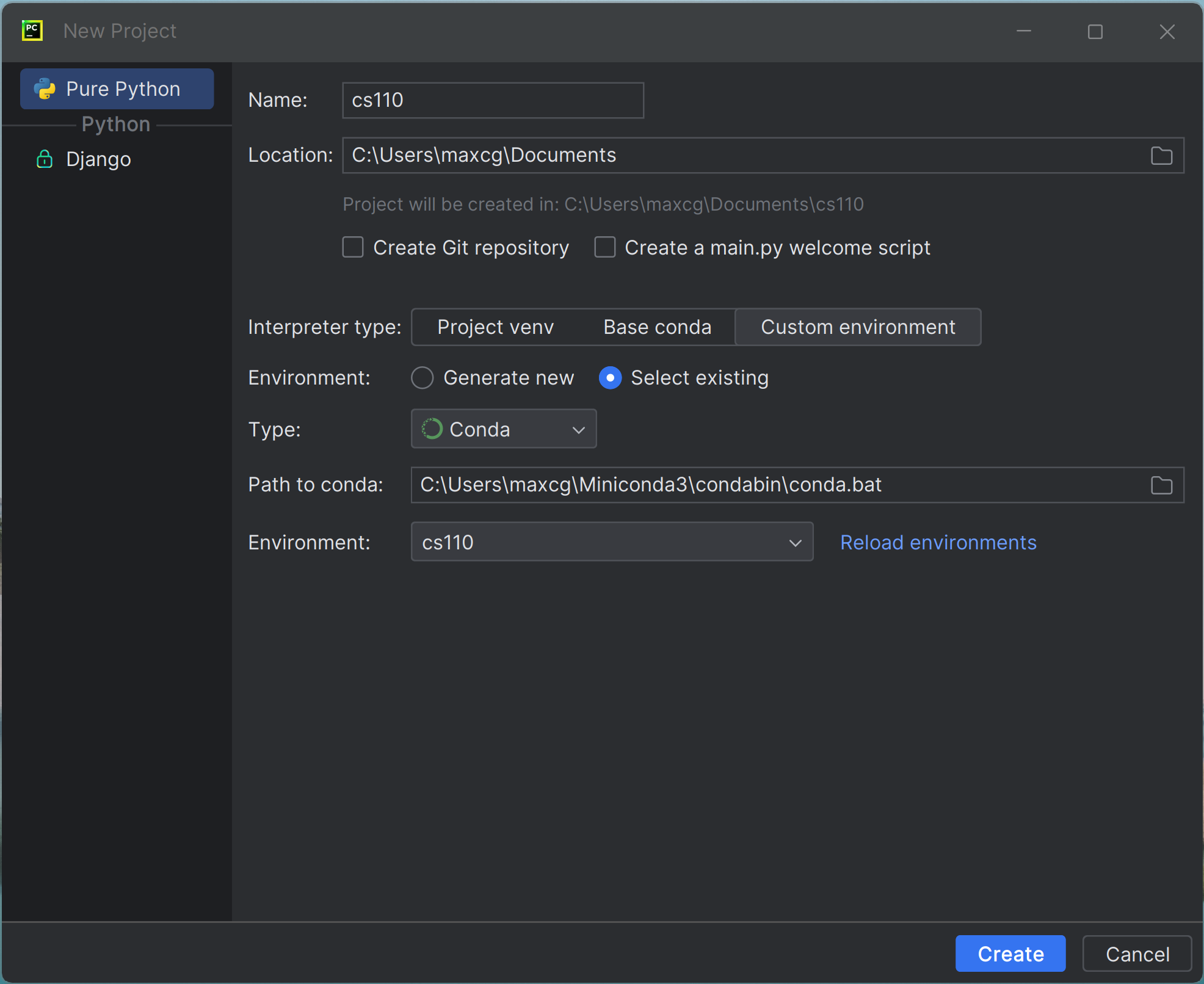 adding an existing interpreter in PyCharm on Mac