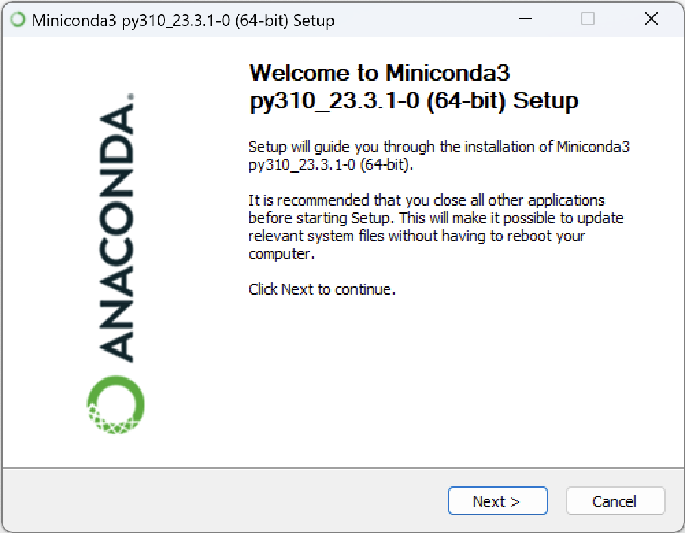 Miniconda installer screen 1